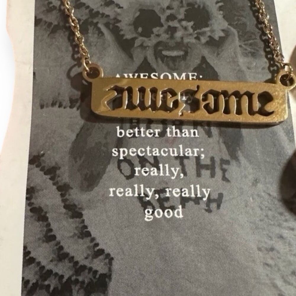 JAECI Women’s Gold Reversible AWESOME Cutout Bar Necklace